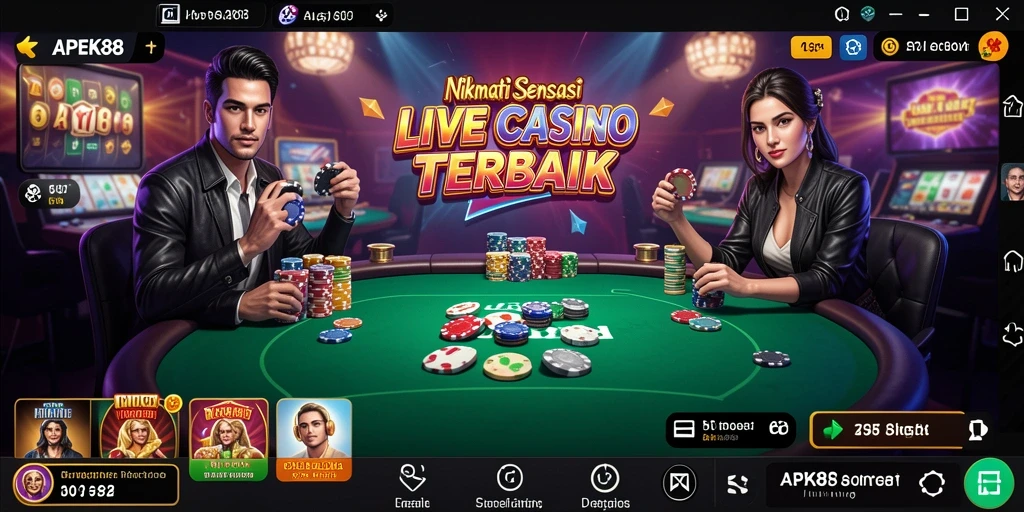 Screenshot APEK88 menampilkan dealer profesional dalam permainan Live Casino yang mengasyikkan.