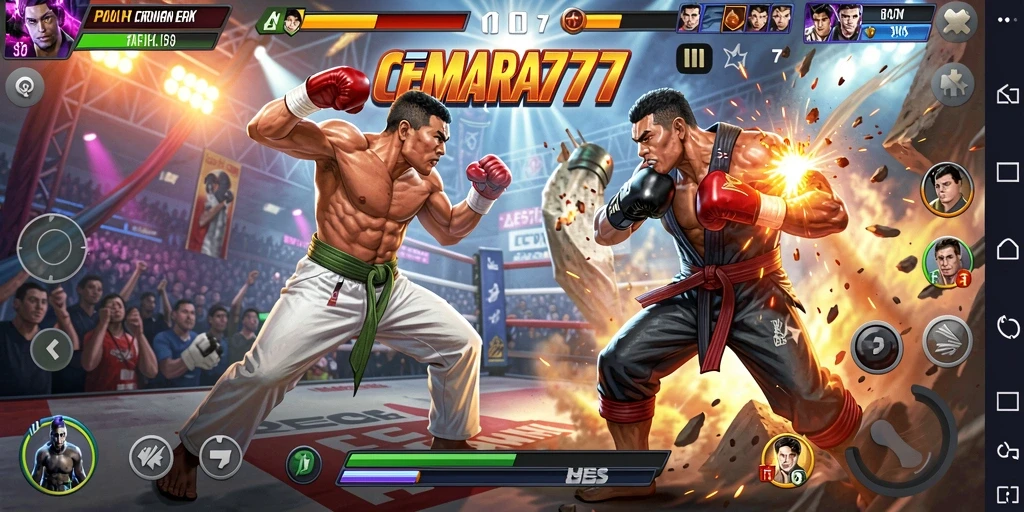 Screenshot CEMARA777 menampilkan pertarungan penuh aksi yang seru.