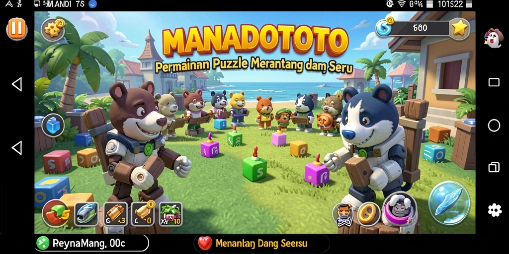 Tampilan gameplay seru dari MANADOTOTO dengan berbagai puzzle.