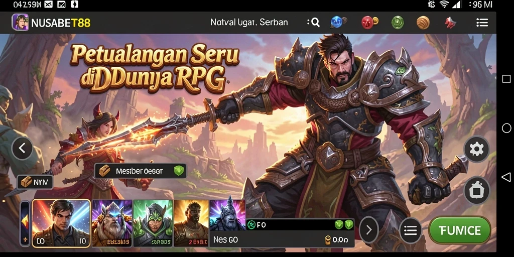 Screenshot gameplay RPG NUSABET88 menampilkan pertarungan epik dan karakter unik.