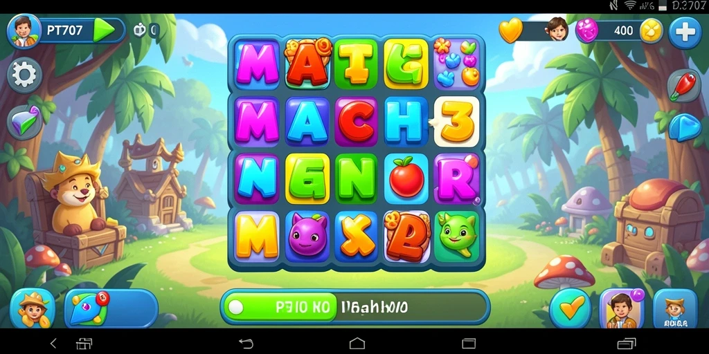 Menampilkan momen seru dalam gameplay PT707 Match-3.
