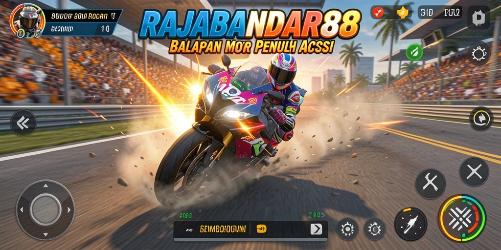 Tampilan gameplay RAJABANDAR88 dengan balapan motor yang mendebarkan.