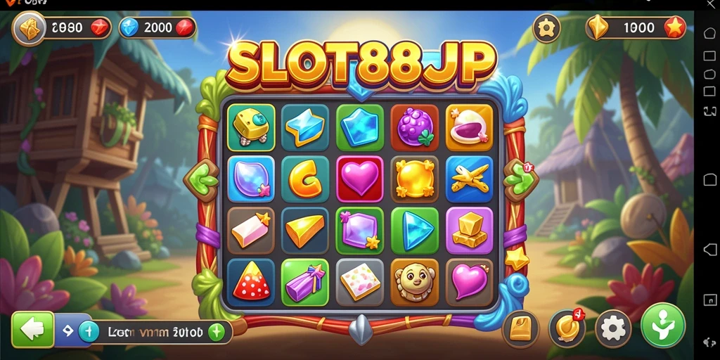 Tampilan gameplay seru dalam SLOT88JP, cocok untuk penggemar Match-3.