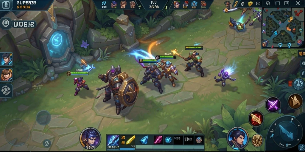 Tangkapan layar SUPER33 menampilkan pertempuran seru dalam gameplay MOBA.